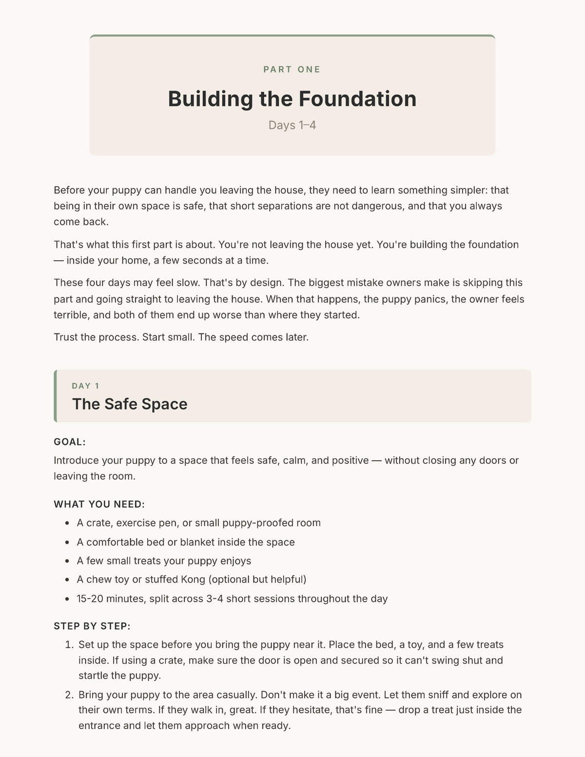 Part One: Building the Foundation, Day 1 The Safe Space — from The First Two Weeks Alone Core Guide