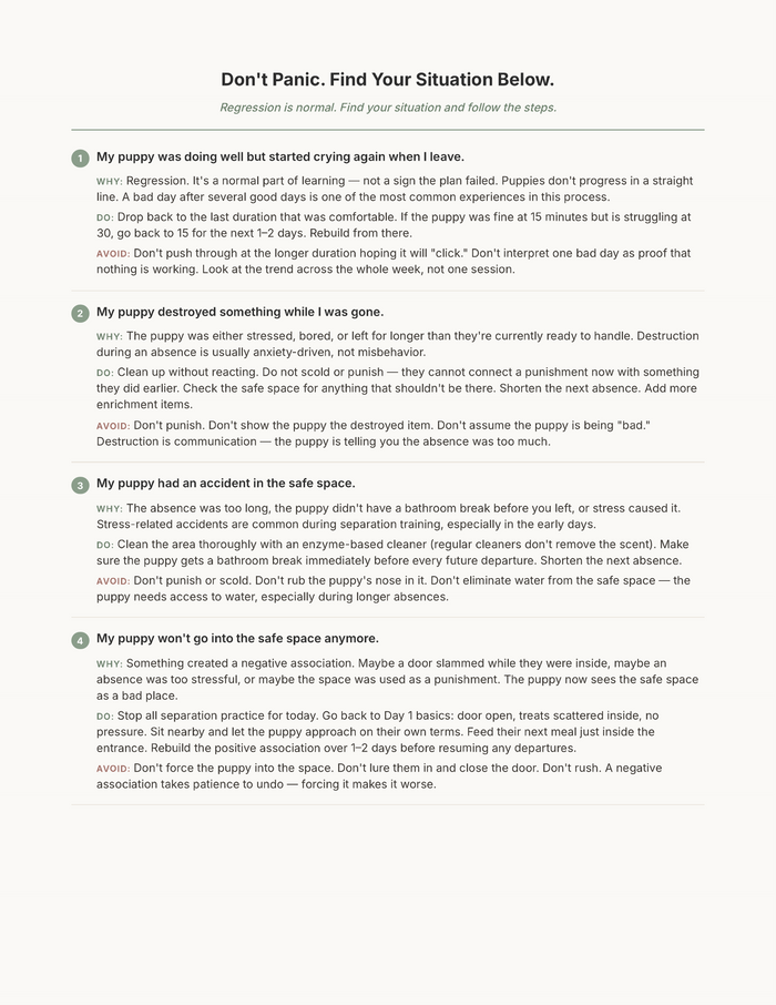 Emergency Regression Cheat Sheet — Don't Panic, Find Your Situation troubleshooting page