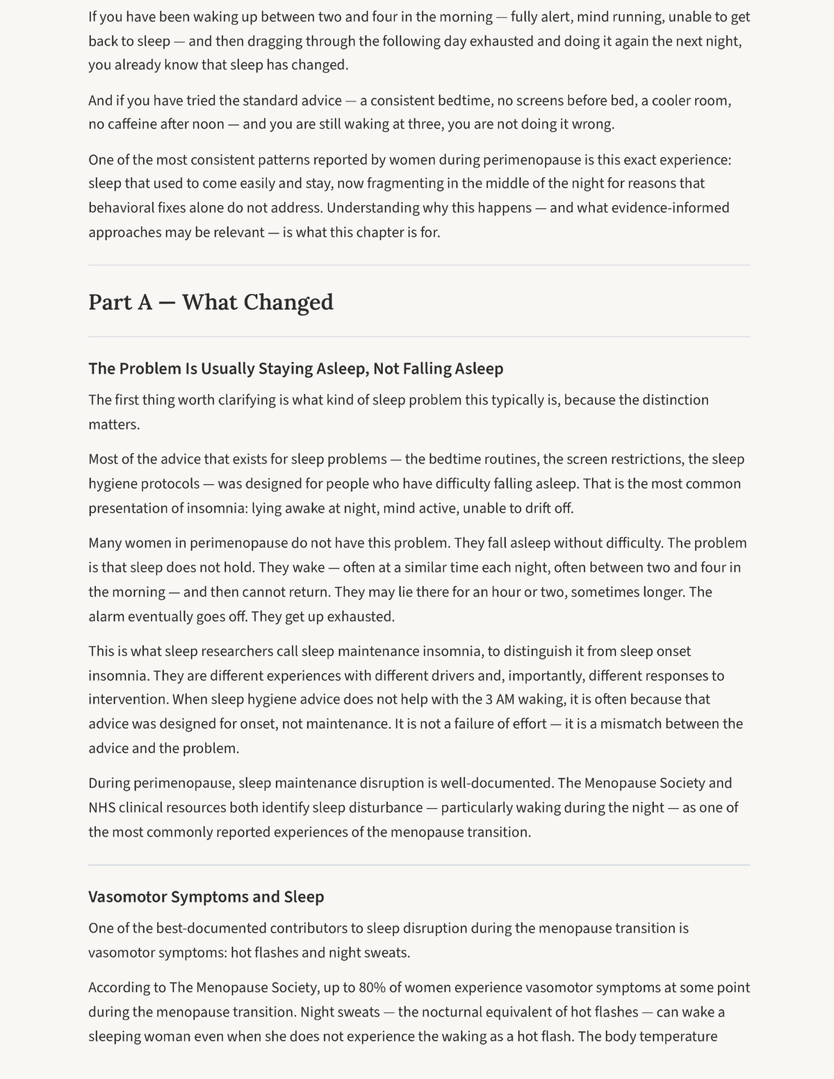Vasomotor symptoms and sleep — hot flashes, night sweats, and 3AM waking explained — The Perimenopause Reset Core Guide
