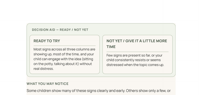 Core Guide — READY / NOT YET decision aid — Stage 0, The Potty Training Compass Core Guide